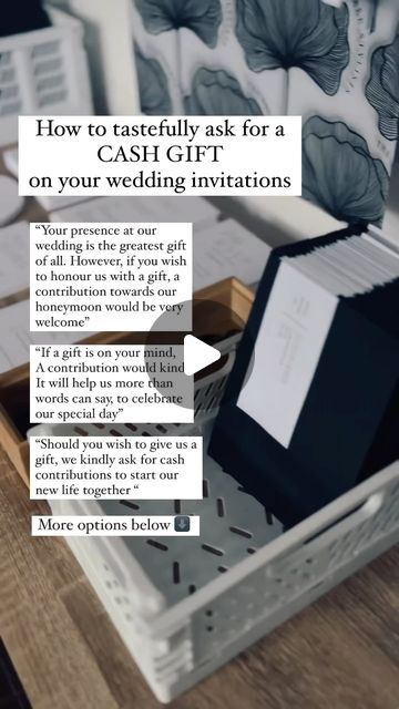 Wedding Hacks n Tips on Instagram: "📌 Bookmark for your big day! #tagabride 

It’s a sensitive topic so here’s some wording to help! 

✨but before you forget, hit SAVE so you can come back to this later. 

Most couples already live together so a traditional gift registry filled with items they already own feels like a waste of their guests money. 

It’s not uncommon now to ask for a cash gift towards a honeymoon or a big life event such a buying your first home so here’s a few more sentences to politely ask for a cash contribution:

✨”Thank you for being a part of our special day. If you feel inclined to give us a wedding gift, a contribution towards our [insert cash fund] would greatly help us start newlywed life off right”

✨”The most important thing to us is that you’re able to come an Newlywed Life, Wedding Hacks, Live Together, Buying Your First Home, Cash Gift, Wedding 2025, Wedding Tips, First Home, Gift Registry