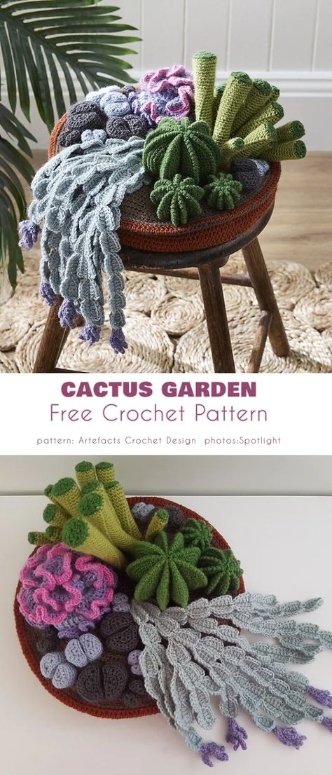 Cactus Home Garden Free Crochet Patterns Crochet Cactus Free Pattern, Cactus En Crochet, Corak Krusye, Crochet Plants, Crochet Succulent, Crafting Corner, Crochet Garden, Crochet Decor, Crochet Mignon