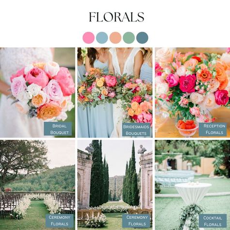 Bright Wedding Color Schemes Spring, Vibrant Color Wedding Theme, Multi Color Wedding Theme, Sunrise Wedding Colors, Vibrant Wedding Colors Colour Palettes, Bright Color Wedding Theme, September Wedding Colors Schemes, Wild Flower Wedding Theme Color Schemes, Sunset Color Palette Wedding