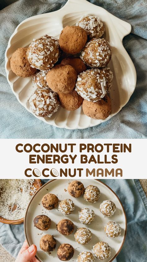 These Coconut Protein Energy Balls are an excellent afternoon snack or pre-workout boost! Make these treats in less than an hour with only 5 ingredients! Coconut Flour Protein Balls, Protein Balls Coconut, Gluten Free Protein Snacks, Paleo Protein Snacks, Energy Protein Balls, Coconut Protein Balls, Protein Energy Balls, Soft Granola, Vegan Energy Balls