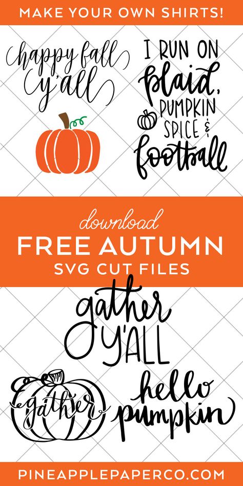 FREE FALL SVG FILES for your Cricut and Silhouette curated by Pineapple Paper Co. #fallsvg #autumnsvg #freesvg #cricut #svg #svgfiles #diyfalldecor #falldecor #fallshirt #pumpkin Cricut Designs Free, Fall Svgs, Fall Svg Files, Fall Cricut, Journal Banner, Halloween Cricut, Cricket Crafts, Silhouette Cameo 4, Cricut Svg Files Free