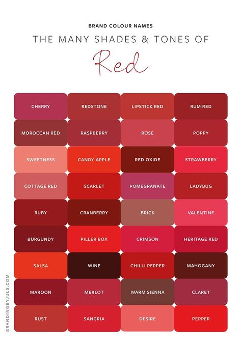 Pantone Red Shades, Shades Of Red Color Palette, Unique Color Names, Red Color Names, Shades Of Red Color, Angel Queen, Colour Names, Deep Autumn Color Palette, Types Of Red