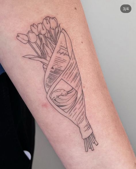 Thigh Into Hip Tattoo, Phrase Tattoos Placement Arm, Small Add On Tattoos, Trader Joes Tattoo, Medium Floral Tattoo, White And Black Ink Tattoo, Framed Flowers Tattoo, Boxed In Tattoos, Made New Tattoo