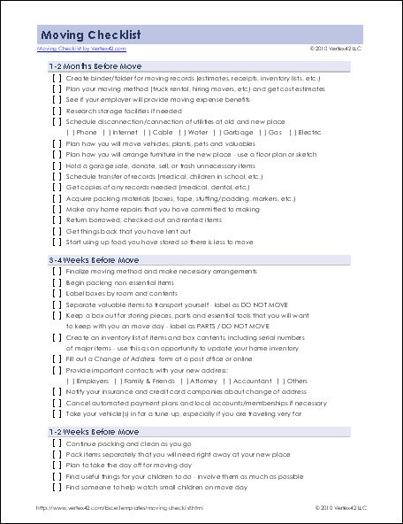 Detailed Moving Checklist - Printable Moving Checklist for Excel Moving Checklist Printable, Moving Organisation, Moving Hacks Packing, Moving Help, Organizing For A Move, Ms Project, Apartment Checklist, Checklist Printable, Movin On