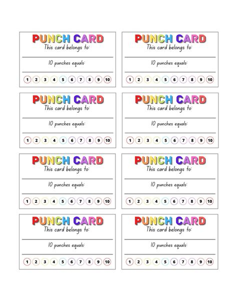 Good Behavior Punch Card Free, Hole Punch Reward Cards, Homework Punch Card, Good Behavior Punch Card, Strike 3 Behavior Chart, Punch Card Reward System Free Printable, Classroom Reward Chart Ideas, Classroom Punch Cards Reward System, Punch Cards Printable Free