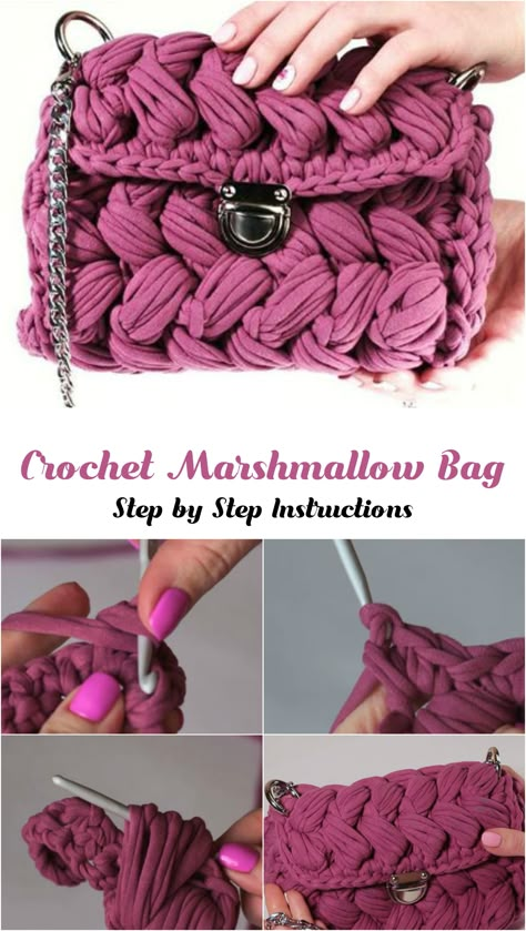 Crochet Marshmallow Bag. Video isn't on English but is easy enough to follow for an experienced crocheter. Marshmallow Bag, Crochet Marshmallow, Free Crochet Bag, Crochet Shell Stitch, Crochet Bag Tutorials, Crochet Bag Pattern Free, Bag Pattern Free, Crochet Handbag, Bag Aesthetic