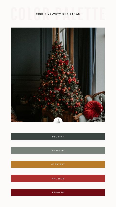 A Rich, Velvety Christmas Color Palette // Dark Sage, Gold, Vintage Red // akulakreative.com