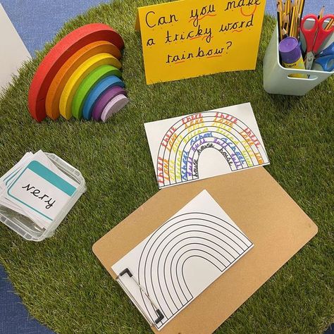 ✨ Sophie | Year 1 Teacher on Instagram: "✨ Tricky Word Rainbow ✨ I’ve been noticing that the children still need to work on their spelling of the year one words, so what better activity than this one to help them practise? 🌈 The children in my class love rainbows and they’re always so good at filling out these word rainbows! ✏️ There are specific words that I wanted them to focus on rather than them all writing “a”, “me”, “my” (some children always try to get away with doing the shortest wor Year 1 Early Morning Work, Year 2 Phonics, Year 1 Morning Activities, Phonics Phase 2 Activities, Year 2 Provision Ideas, Phonics Year 1, Phonics Area Year 1, Year 1 English Activities, Phonics Activities Year 1