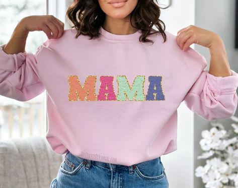 #162 DTF Print- Mama Faux Stitch Alpha Epsilon Phi, Mom Crewneck, Alpha Sigma Alpha, Varsity Letter, Kappa Alpha Theta, Design Hoodie, Alpha Chi Omega, Delta Gamma, Sigma Kappa