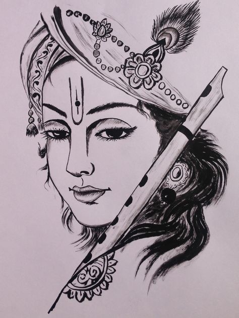 Sri Krishna Drawing Sketch, Radhakrishna Art Paintings, Kanha Ji Drawing Sketch, Krishna Painting Pencil Sketch, Radha Krishna Simple Sketch, Krishna Ji Sketch Easy, Krishna Sketch Pencil Creative Easy, Radha Krishna Pencil Art, God Pencil Art