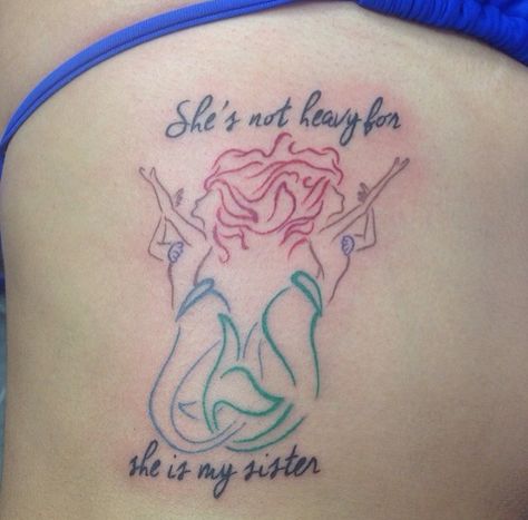 She's not heavy for she is my sister... Matching mermaid sister tattoos Sister Mermaid Tattoos, Duo Tattoo, Forearm Tattoo Quotes, Bright Pink Nails, Bff Tattoos, Mermaid Tattoos, Baby Tattoos, Sister Tattoos, Matching Tattoos