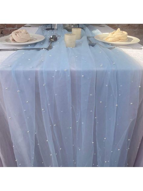 White Artificial Faux Pearl Decorative Table Runner, Wedding Pearl Tulle Table Runner, Extra Long Table Runner Wedding Arch Decoration Reception Bridal Shower Gift,Christmas Decoration Light Blue    Polyester    All Seasons Kitchen & Table Linens, size features are:Bust: ,Length: ,Sleeve Length: Extra Long Table, Tulle Table Runner, Extra Long Table Runners, Gold Winter Wedding, Tulle Table, Blue Party Decorations, White Wedding Decorations, Blue White Weddings, Elegant Birthday Party