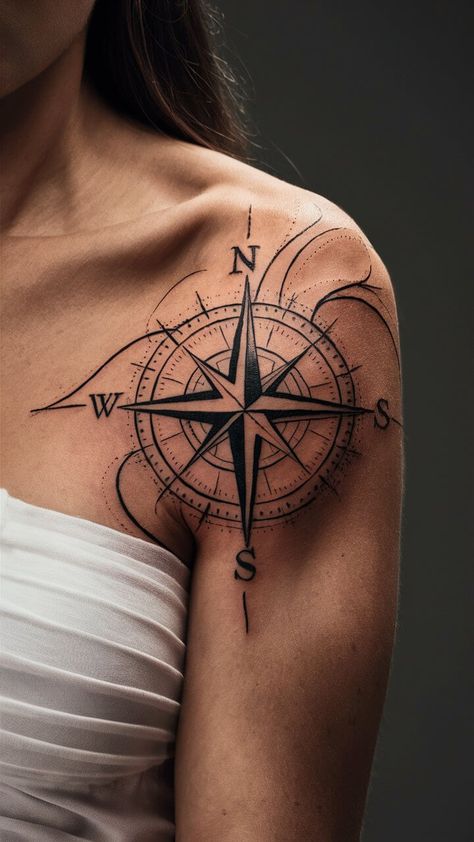 15 Stunning Travel Tattoo Ideas to Inspire Your Wanderlust Planes Tattoo Ideas, Womens Compass Tattoo, Nautical Compass Tattoo Men, Clock Compass Tattoo Design, Compass Rose Tattoo Feminine, Compass Sleeve Tattoo, Aruba Tattoo, Northstar Tattoo, Travel Tattoo Sleeve