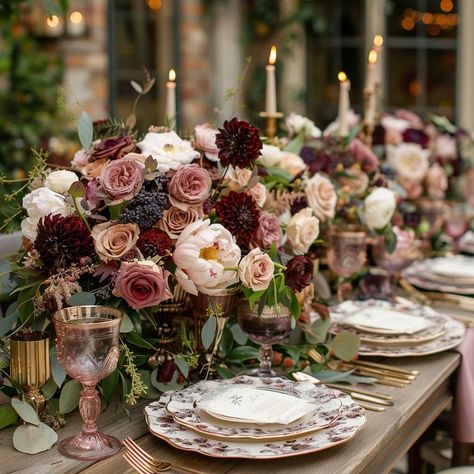 4 Burgundy Wedding Theme Tips for a Stylish Celebration • 333+ Inspiring Lifestyle Ideas Maroon Flowers Centerpieces, Burgundy And Pink Centerpieces, Pink Aesthetic Wedding Theme, Maroon And Mauve Wedding, Maroon Floral Arrangements, Burgundy And Pink Wedding Theme, Burgundy Wedding Theme Ideas, Wine Colored Flowers, Wedding Table Decorations Autumn