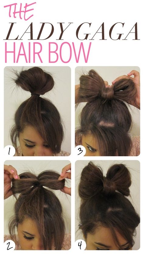 7 Easy and Quick DIY Hairstyles With Helpful Tutorials - Pretty Designs Gibson Tuck, Lady Gaga Hair, Wacky Hair Days, Wacky Hair, Bow Hairstyle, Hair Tutorials Easy, Crazy Hair Days, Crazy Hair, Peinados Faciles