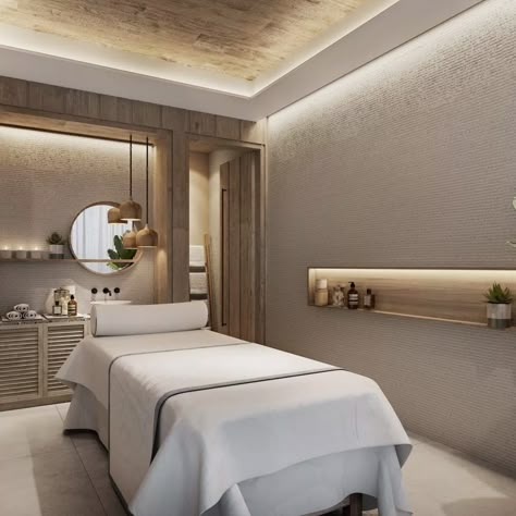 Massage Spa Design Interior, Medical Spa Design, Facial Room Design, Spa Esthetic, Timber Steps, Spa Room Design, Modern Beauty Salon, Spa Room Ideas, Massage Room Design