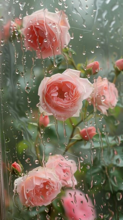 Rain scene with roses flower plant petal. | free image by rawpixel.com Rain Flower Wallpaper, Wet Flowers Aesthetic, Flowers In Rain, Flowers Aesthetic Roses, Roses Iphone Wallpaper, Iphone Wallpaper Nature, Flowers And Rain, Raining Flowers, Flowers In The Rain