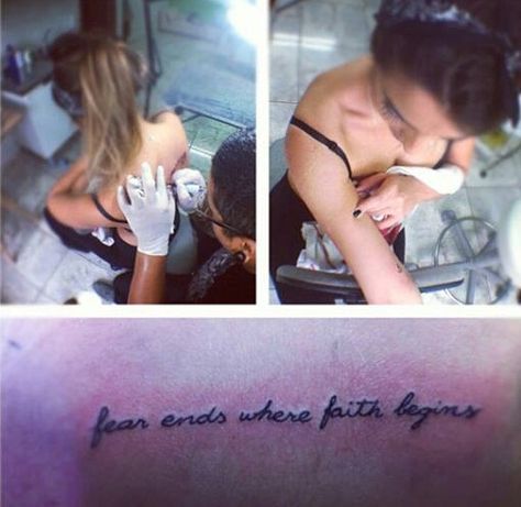 fear ends where faith begins Fear Ends Where Faith Begins Tattoo, Next Tattoo, Brain Dump, New Tattoos, I Tattoo, Tattoo Quotes, Tatting, Tattoos, Quotes