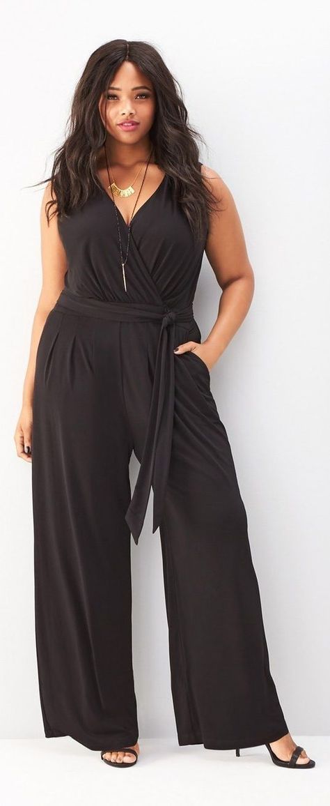 Plus Size Wide Leg V-Neck Jumpsuit--would need to wear a shrug or something over arms, but I like this idea! It's coming back... Clothes For Women Plus Size, Plus Size Classy, Outfits With Air Force Ones, Outfits With Jordan 1s Fashion Styles, Big Size Outfit, Plus Size Wide Leg, Ideas Clothes, Look Plus Size, Plus Size Beauty