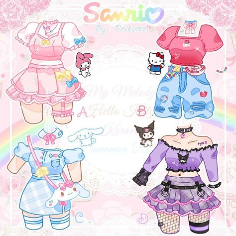 Cute Anime Outfits, Lakaran Fesyen, Art Outfit, Hello Kitty Clothes, Art Outfits, Kitty Drawing, Hello Kitty Drawing, Drawing Anime Clothes, Cartoon Outfits