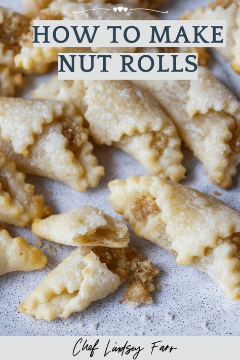 Nut Roll Cookies, Hungarian Nut Roll, Kolaczki Cookies Recipe, Cookies Walnut, Walnut Rolls, Hungarian Cookies, Nut Roll Recipe, Rugelach Recipe, Kolache Recipe