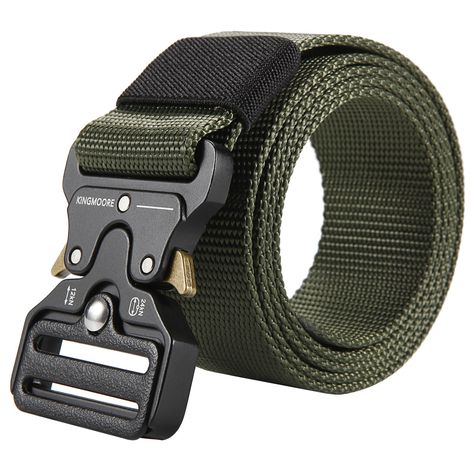 PRICES MAY VARY. 100% Nylon Imported Quick Release Buckle - Intuitive and smooth quick release functionality when you push the golden tabs down at the same time. If just one tab is engaged, the connection will still hold and fully re-lock on its own. Quality Nylon Belt - Made from 1000D nylon material, breathable and comfortable for daily use. Heavy Duty Metal Buckle - This tactical belt features a military belt buckle made from heavy-duty metal.Max bearing weight 1100lb/500kg. Widely used for m Military Belt, Outdoor Exercises, Work Belt, Military Training, Tactical Belt, Webbing Belt, Military Style, Tactical Gear, Military Fashion