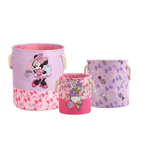 PRICES MAY VARY. DESIGN: Organize your space with the printed Minnie Mouse Storage Baskets that decorated with your favorite character graphics. Each storage basket is made from a polyester canvas fabric with rope handles for an elevated look. Baskets can be used as a set or seperatly for your needs. 3 PIECE SET: This value multi piece storage solution set comes with 3 Storage Baskets in different sizes. Each basket is designed with a unique Minnie Mouse print that fans of all ages will love. PE Minnie Mouse Room Ideas Toddler, Minnie Mouse Bedroom Ideas, Minnie Mouse Bedroom Decor, Minnie Mouse Room Decor, Minnie Mouse Nursery, Minnie Mouse Bedroom, Clothes Toys, Toddler Girl Room, Toy Storage Baskets