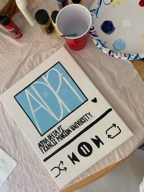 Sorority Canvas Chi Omega, Alpha Phi Canvas Painting, Zta Paintings, Adpi Paintings, Chi Omega Paintings, Big Little Canvas Sorority, Adpi Canvases, Little Baskets Sorority Ideas, Alpha Delta Pi Canvas