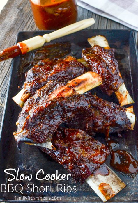 Slow Cooker BBQ Short Ribs - Family Fresh Meals Slow Cooker Ribs Recipe, Bbq Beef Short Ribs, Bbq Short Ribs, Beef Back Ribs, Short Ribs Slow Cooker, Beef Ribs Recipe, Crockpot Ribs, Beef Short Rib Recipes, Slow Cooker Ribs