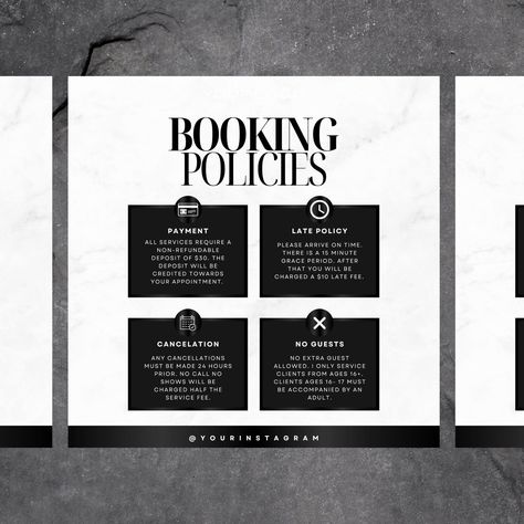 canva free fonts Booking Policy, Business Ideas For Women Startups, Salon Business Plan, Diy Social Media, Hair Stylist Logo, Esthetician Marketing, Instagram Font, Policy Template, Cute Instagram Captions