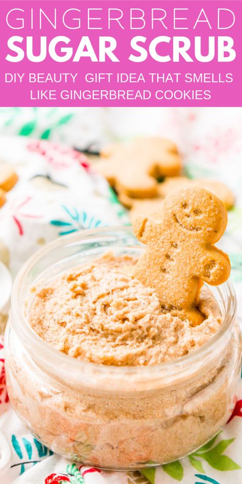 Christmas Sugar Scrubs, Gingerbread Sugar Scrub, Diy Beauty Gifts, Diy Body Scrub Recipes, Diy Sugar Scrub Recipe, Body Scrub Recipe, Sugar Scrub Homemade, Homemade Scrub, Sugar Scrub Recipe