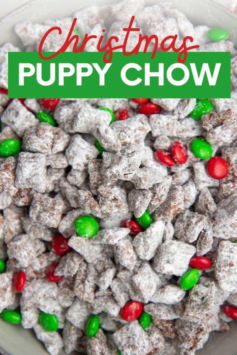 Get into the holiday spirit with this sweet favorite! Christmas puppy chow makes a great snack you can gift or enjoy while watching your favorite holiday movie. Holiday Puppy Chow, Christmas Puppy Chow, Muddy Buddy Recipe, Puppy Chow Christmas, Reindeer Chow, Muddy Buddies Recipe, Chow Recipe, Muddy Buddy, Puppy Chow Recipes