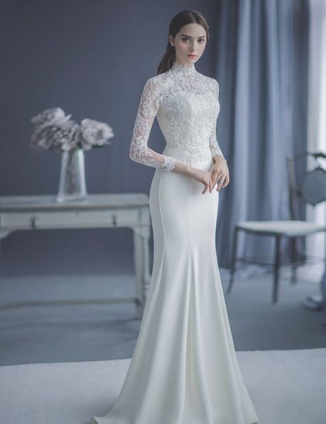 Korean Wedding Dress Simple, Prewedding Dress, Christian Wedding Gowns, Korean Wedding Dress, Baju Kahwin, Nikah Outfit, Muslimah Wedding Dress, Korea Pre Wedding, Pre Wedding Photography