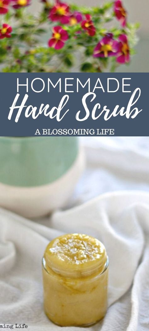 Super nourishing DIY hand scrub is the perfect way to exfoliate and moisturize cracked hands. Olive oil, shea butter, and vitamin e are combined to make the best scrub for dry hands. #ablossominglife #diyhandscrub #handscrub #gardenershandscrub Diy Hand Scrub, Hand Scrub Recipe, Gardeners Hand Scrub, Hand Scrub Diy, Hand Scrub Homemade, Sugar Hand Scrub, Salt Scrub Recipe, Diy Scrubs, Bath Additives