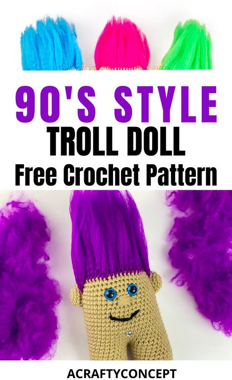 Friends Crochet, 100 Crochet Stitches, Funny Troll, Quick Crochet Patterns, Modern Crochet Patterns, Crochet Decrease, Easy Crochet Patterns Free, Troll Doll, Crochet Amigurumi Free Patterns