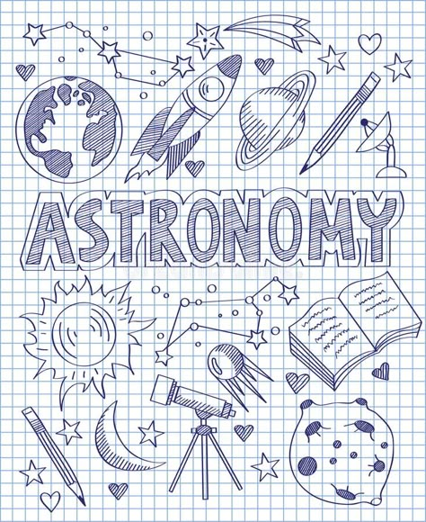 Photo about Vector illustration of Hand drawn Astronomy set. Illustration of moon, group, handwritten - 49582465 Astronomy Drawing, Drawing Space, Figurative Kunst, Astronomy Lover, Cover Notebook, Doodle Icon, Sketch Notes, Binder Covers, Journal Doodles