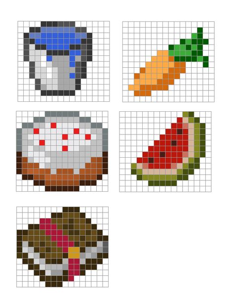 Minecraft Perler Beads objects with simplified colors Perler Patterns Minecraft, Minecraft Cake Pixel Art, Perler Minecraft Pattern, Perler Bead Ideas Minecraft, Pearler Bead Minecraft Patterns, Easy Perler Bead Patterns Minecraft, Minecraft Bead Art, Pixel Art For Minecraft, Minecraft Pixel Pattern