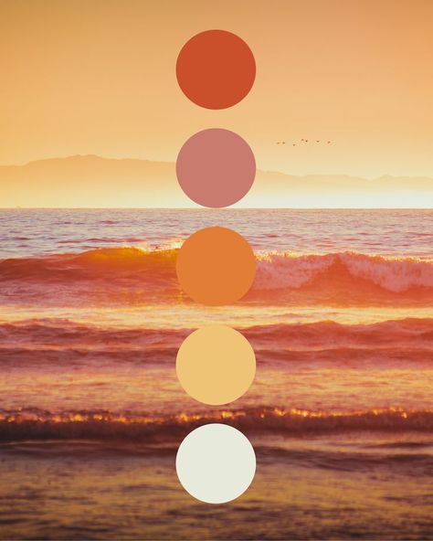 Sunburst Color Palette, Sunset Color Palette Outfit, Sunset Aesthetic Color Pallete, Golden Hour Color Palette Wedding, Sunset Colours Palette, Sun Set Wedding, Sunset Paint Colors Colour Palettes, Boho Sun Color Palette, Orange Color Palettes Wedding