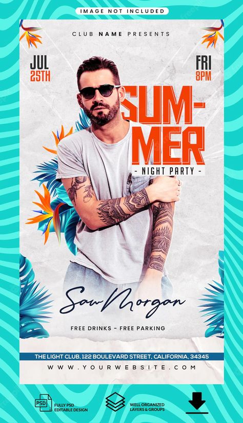 Free Party Flyer Psd, Freepik Vector Free, Party Event Poster, Social Advertising Design, New Year's Eve Flyer, Summer Promo, Party Design Poster, Party Poster Design, Summer Party Flyer