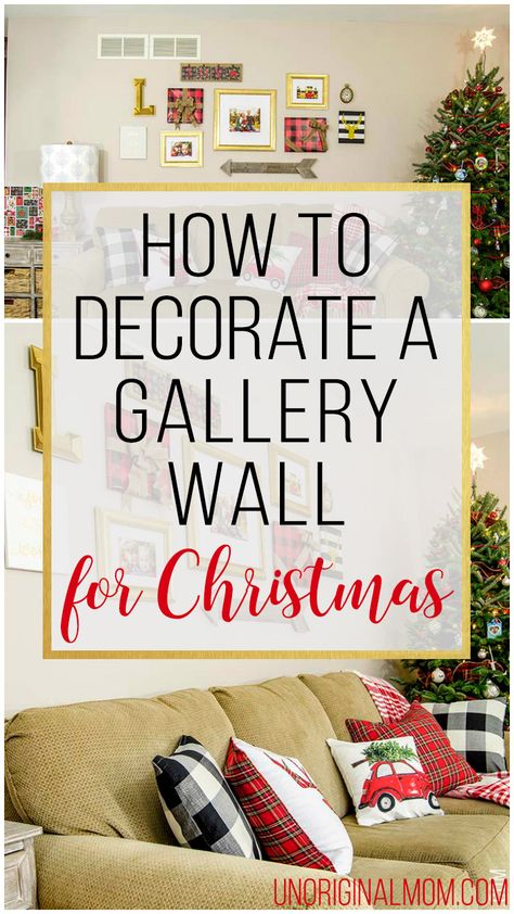 How to decorate a gallery wall for Christmas - great tips! I love the frames wrapped to look like gifts! Christmas Gallery Wall, Christmas Mantel Decor, Diy Christmas Decorations For Home, Christmas Mantle Decor, Santa Pictures, Christmas Mantel, Santa's Workshop, Christmas Mantel Decorations, Christmas Planning