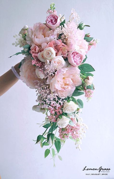 Winter Wedding Bouquet - Discover Your Desire - Act swiftly or you will missed it. Visit for more! Cascading Bridal Bouquets, Silk Bridal Bouquet, Cascading Wedding Bouquets, Peony Bouquet Wedding, Gubahan Bunga, Bridal Bouquet Pink, Bridal Bouquet Flowers, Brides Bouquet, Peony Wedding