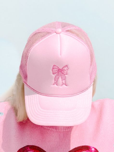 Add a playful touch to your outfit with the Pink Bow Hat from Sassy Shortcake! This light pink trucker style mesh hat features a pink embroidered bow. Perfect for those who like to stay chic while keeping things fun. One size fits most. Pink Stuff Girly, Coquette Items, Preppy Hats, Shrek Birthday, Preppy Hat, Sassy Shortcake, Pink Hats, Embroidered Bow, Housewarming Card