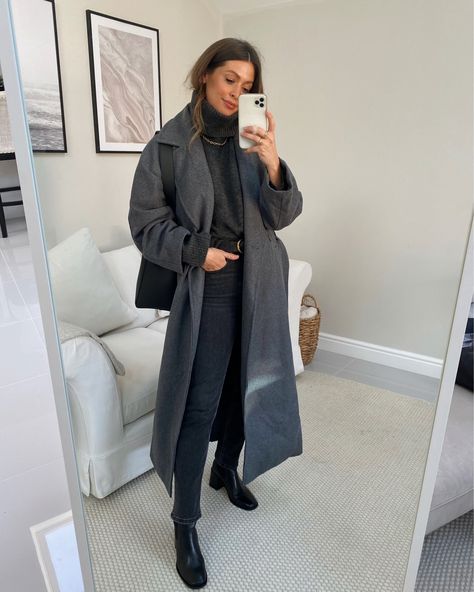 Grey Winter Coat Outfit, Longline Coat Outfits, Long Grey Coat Outfit, Grey Coat Outfit Winter, Grey Jacket Outfit, Long Jacket Outfit, Grey Coat Outfit, Mantel Outfit, Long Coat Outfit