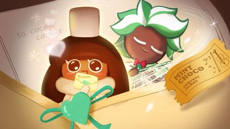 Hot Cocoa X Mint Choco Cookie Run, Mint Choco Cookie, Sherbet Cookie, Mint Cocoa, Mint Choco, Kawaii Cookies, Cookierun Kingdom, Hot Cocoa Cookies, Mint Chocolate Chip Cookies