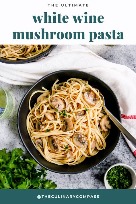 This White Wine Mushroom Pasta is decadent and delicious. It's a copycat Vapiano Crema di Funghi recipe that is full of flavor! White Wine Pasta Recipes, White Wine Pasta Sauce, Wine Pasta, Oyster Mushroom Recipe, Mushroom Wine Sauce, Pasta Ideas, Roasted Vegetable Pasta, Comfort Pasta, Mushroom Recipes Pasta