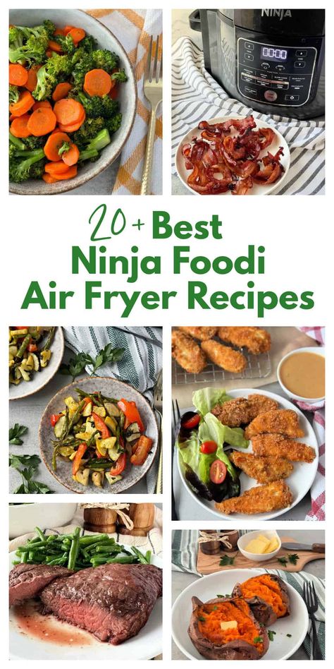 Ninja Foodi air fryer recipes are the best ways to make easy and healthy dishes on busy weeknights, or any night. These recipes for the Ninja air fryer are all quick, easy and delicious family favorites. Ninja Foodi steak recipes, and Ninja Foodi vegetable recipes. Ditch takeout and explore the magic of Ninja Foodi air fryer recipes! all with minimal prep and lightning-fast cook times. Vegetarian, meat-lover, or health nut - there's a recipe for everyone. #ninjafoodiairfryerrecipes #ninjafoodi Ninja Duo Air Fryer Recipes, Ninja Double Oven Recipes, Ninja Foodi Recipes Air Fryer Oven, Ninja Foodi Air Fryer Recipes, Air Fryer Steak Recipes, Ninja Oven, Ninja Air Fryer Recipes, Ninja Foodi Recipes, Hobbit Food