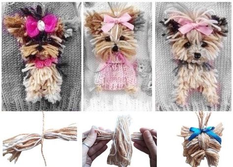 How To Make Yarnwool Dog Step By Step Wool Crafts Diy, Yarn Animals, Easy Yarn Crafts, Crochet Dog Patterns, Dog Clothes Diy, Yarn Dolls, Diy Yarn Crafts, Doll Diy Crafts, Fairy Crafts