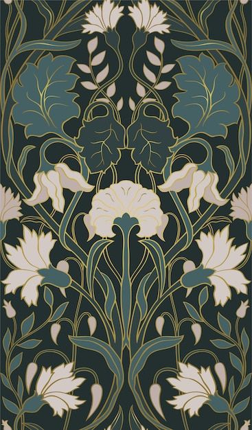 Decorative Tile Bathroom, Fleurs Art Nouveau, Motifs Art Nouveau, Flower Mural, Art Nouveau Pattern, Art Nouveau Tiles, Art Nouveau Floral, Vintage Botanical Prints, Mural Floral