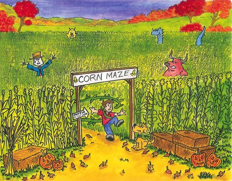 A visit to Steven Kings Corn Maze ends as expected. Corn Maze Drawing, Maze Painting, Maze Drawing, Steven King, Friends Ideas, Art Friend, Corn Maze, A Cartoon, Labyrinth