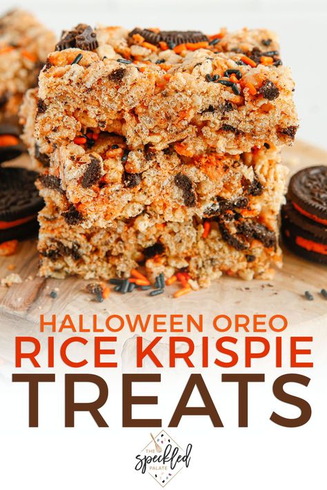 Oreo Rice Crispy Treats, Halloween Rice Crispy Treats, Oreo Rice Krispies, Oreo Rice Krispie Treats, Oreo Rice, Halloween Party Desserts, Halloween Rice Krispie Treats, Homemade Rice Krispies Treats, Halloween Oreos